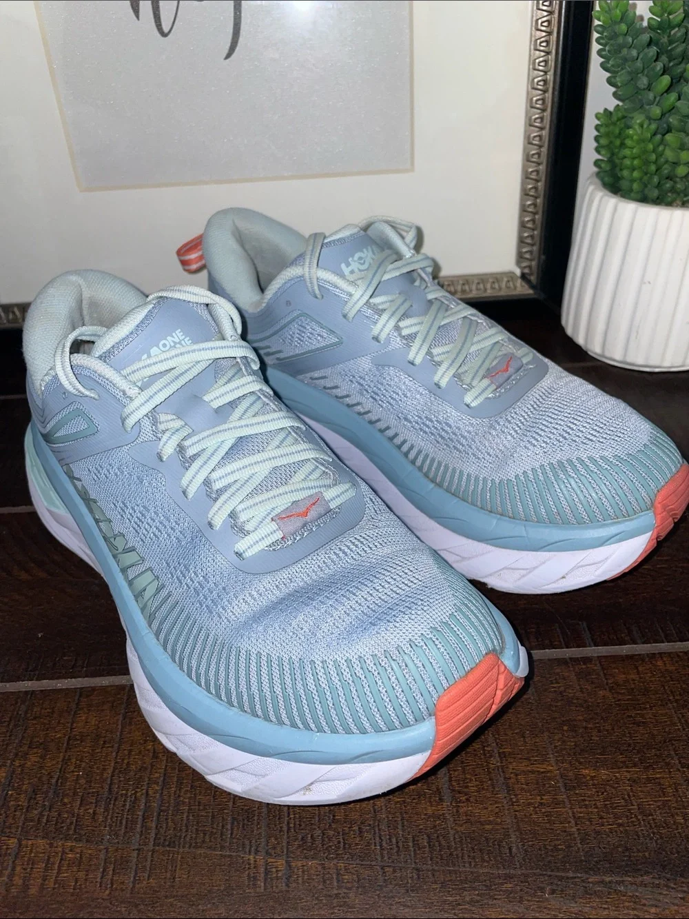 Hoka One One Bondi 7 Athletic Shoes Blue Fog/ Blue Glass Size 6.5D Wide Width